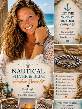 Nautical Silver and Blue Anchor Bracelet